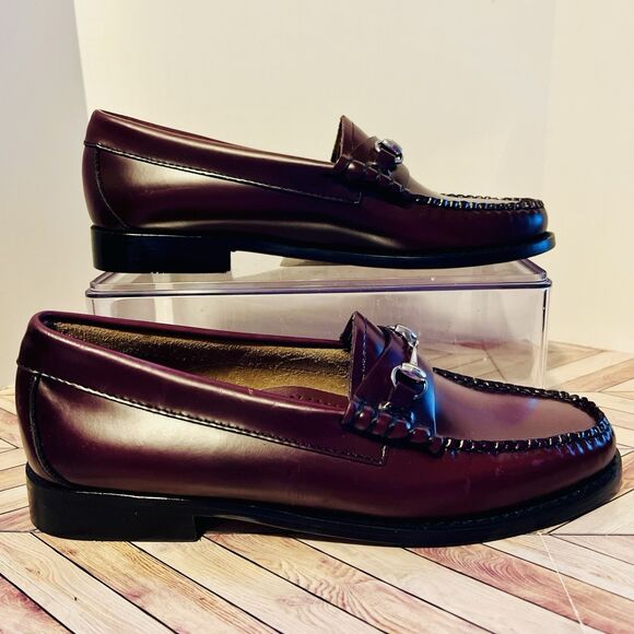 GH Bass Weejuns Lianna Bit Women 6 M Wine Leather Loafers Silver Chain Preppy - Picture 1 of 8